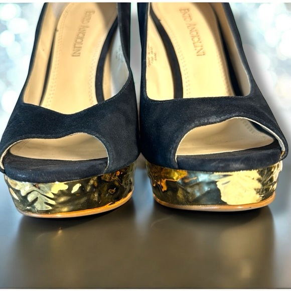 Enzo Angiolini Suede and Gold Peep Toe Pumps -  Easully High-Heel Size 6 1/2 M - Picture 7 of 10